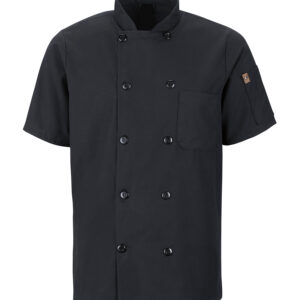 RED KAP® CHEF DESIGNS® SHORT SLEEVE CHEF COAT WITH OILBLOK + MIMIX™ - Black - S