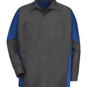 RED KAP® LONG SLEEVE WOVEN CREW SHIRT - Charcoal/Royal Blue - 2XL