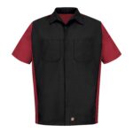 RED KAP® SHORT SLEEVE WOVEN CREW SHIRT - Black/Red - M