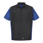RED KAP® SHORT SLEEVE WOVEN CREW SHIRT - Charcoal/Royal Blue - XL
