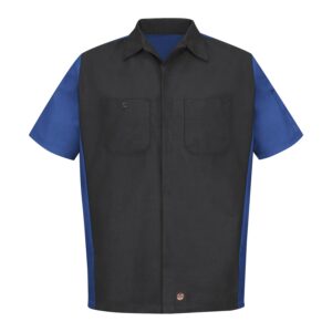 RED KAP® SHORT SLEEVE WOVEN CREW SHIRT - Charcoal/Royal Blue - 2XL