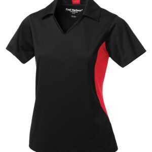 COAL HARBOUR® SNAG RESISTANT COLOUR BLOCK LADIES' POLO - Black/True Red - XS